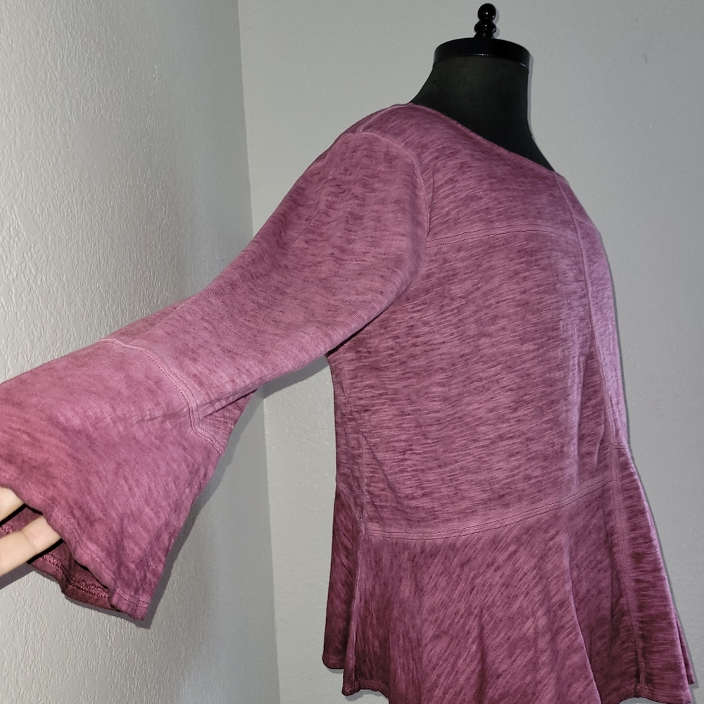 Anthropologie Akemi + Kim  Women's Purple Peplum Cotton 3/4 Sleeve Top Size XL - Picture 2 of 9